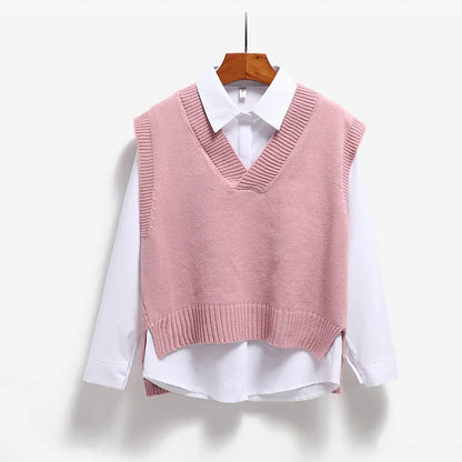 Sweater Vest V-neck Knitted Top 2025 New Korean Fashion Knitwear