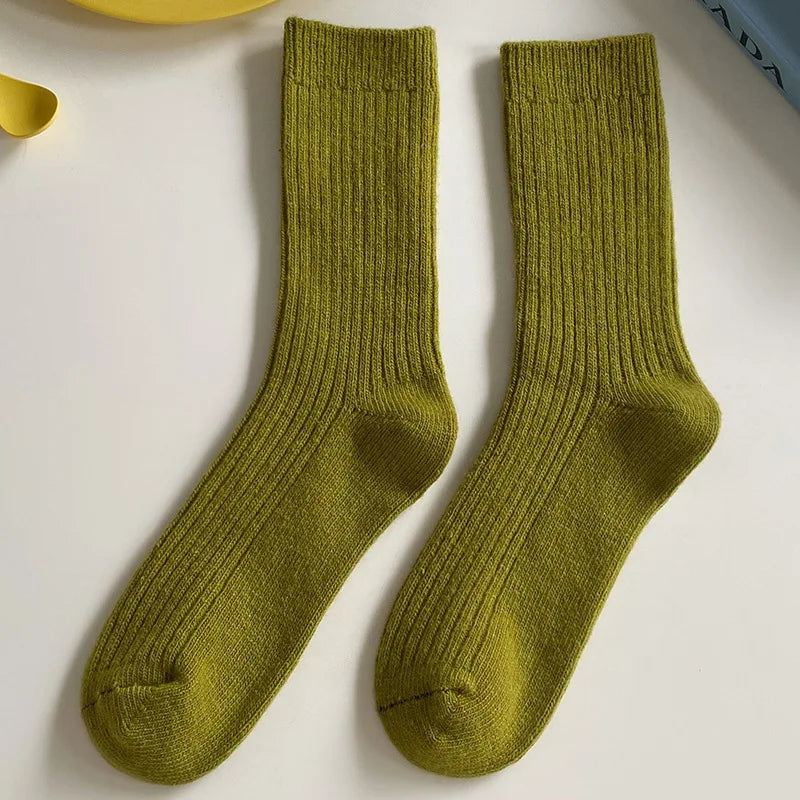 Thicken Warm Merino Wool Classic Solid Colors Rib Socks