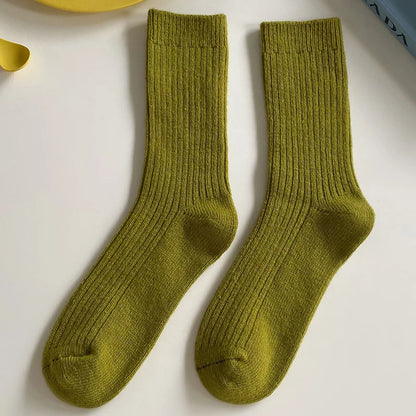 Thicken Warm Merino Wool Classic Solid Colors Rib Socks