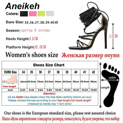 Aneikeh NEW Summer Sexy Women's Sandals Narrow Band Slides Ladies Gladiator Party Thin Heels Square Toe colourful Shoes Fashion