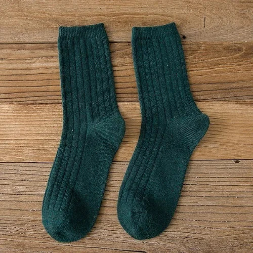Thicken Warm Merino Wool Classic Solid Colors Rib Socks