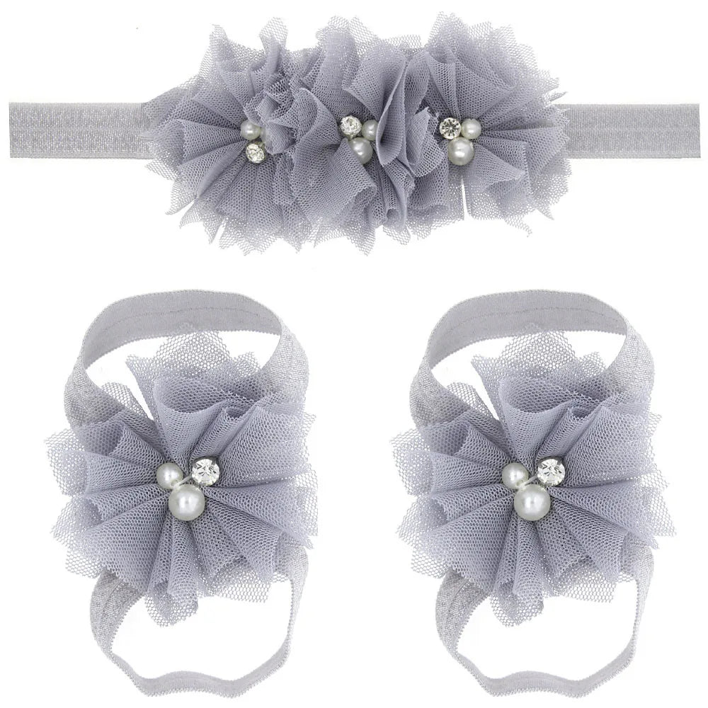 3Pcs/Set Hair Bandage Foot Band Headband Ribbon FlowerTurban Children Newborn Kids Headwear Baby Girl Accessory Soft Photo Props