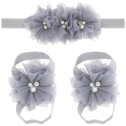 3Pcs/Set Hair Bandage Foot Band Headband Ribbon FlowerTurban Children Newborn Kids Headwear Baby Girl Accessory Soft Photo Props