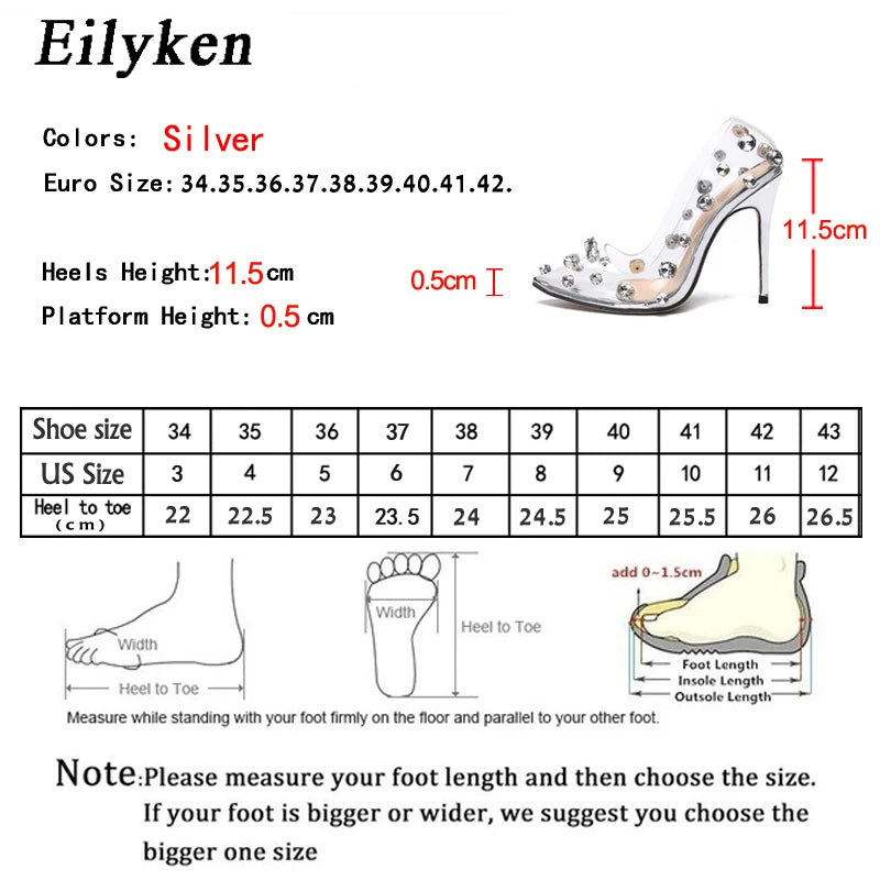 Design Rivet Crystal Women Pumps PVC Transparent High Heels Sexy Nightclub Prom Female Sandals