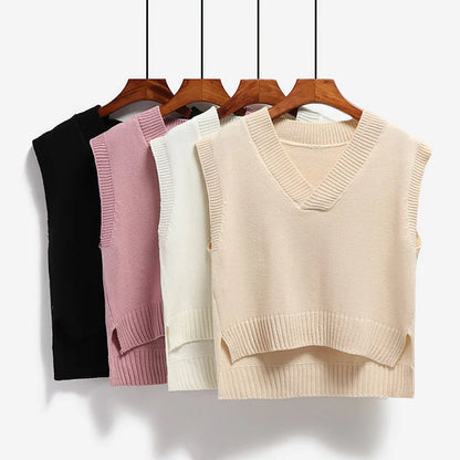 Sweater Vest V-neck Knitted Top 2025 New Korean Fashion Knitwear
