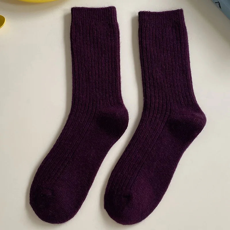 Thicken Warm Merino Wool Classic Solid Colors Rib Socks