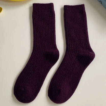 Thicken Warm Merino Wool Classic Solid Colors Rib Socks