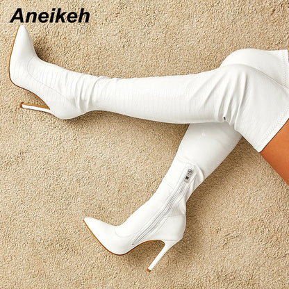Aneikeh NEW  Fashion Striped 11CM Thin Heels Ladies  Boots 2025