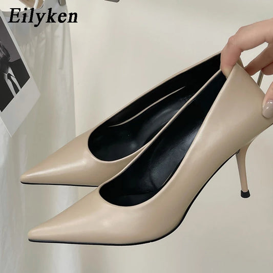Eilyken High Quality Pu Leather New Sexy Shallow Pointed Toe Woman Pumps Thin High Heels Fashion Dress Sandals Ladies Shoes
