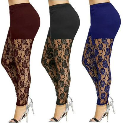 High Waist Pencil Pants Skinny Lace Hollow Out  Floral Tight Trouser
