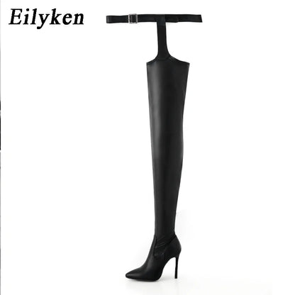 Eilyken Sexy Waist Buckle Strap Thin High Heels Women Boots Over The Knee Booties Pointed Toe Female Winter Shoes