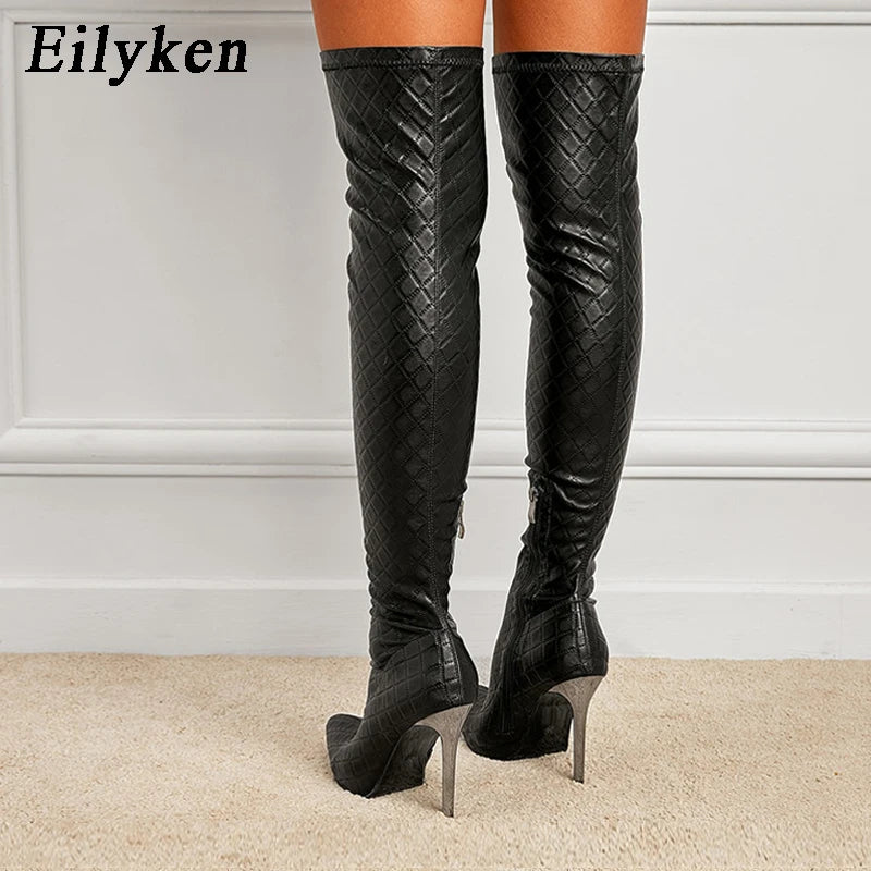 Sexy Over The Knee Boots Women Thin Heels Pointed Toe Zipper Thigh High Booties