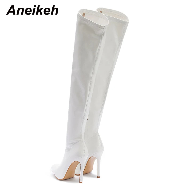 Aneikeh NEW  Fashion Striped 11CM Thin Heels Ladies  Boots 2025