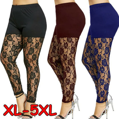 High Waist Pencil Pants Skinny Lace Hollow Out  Floral Tight Trouser
