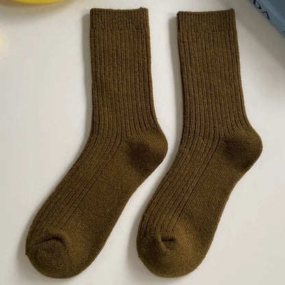 Thicken Warm Merino Wool Classic Solid Colors Rib Socks