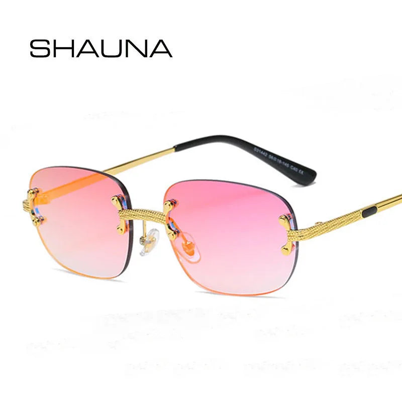 Popular Small Rectangle Sunglasses Retro Rimless Mirror Coating Shades