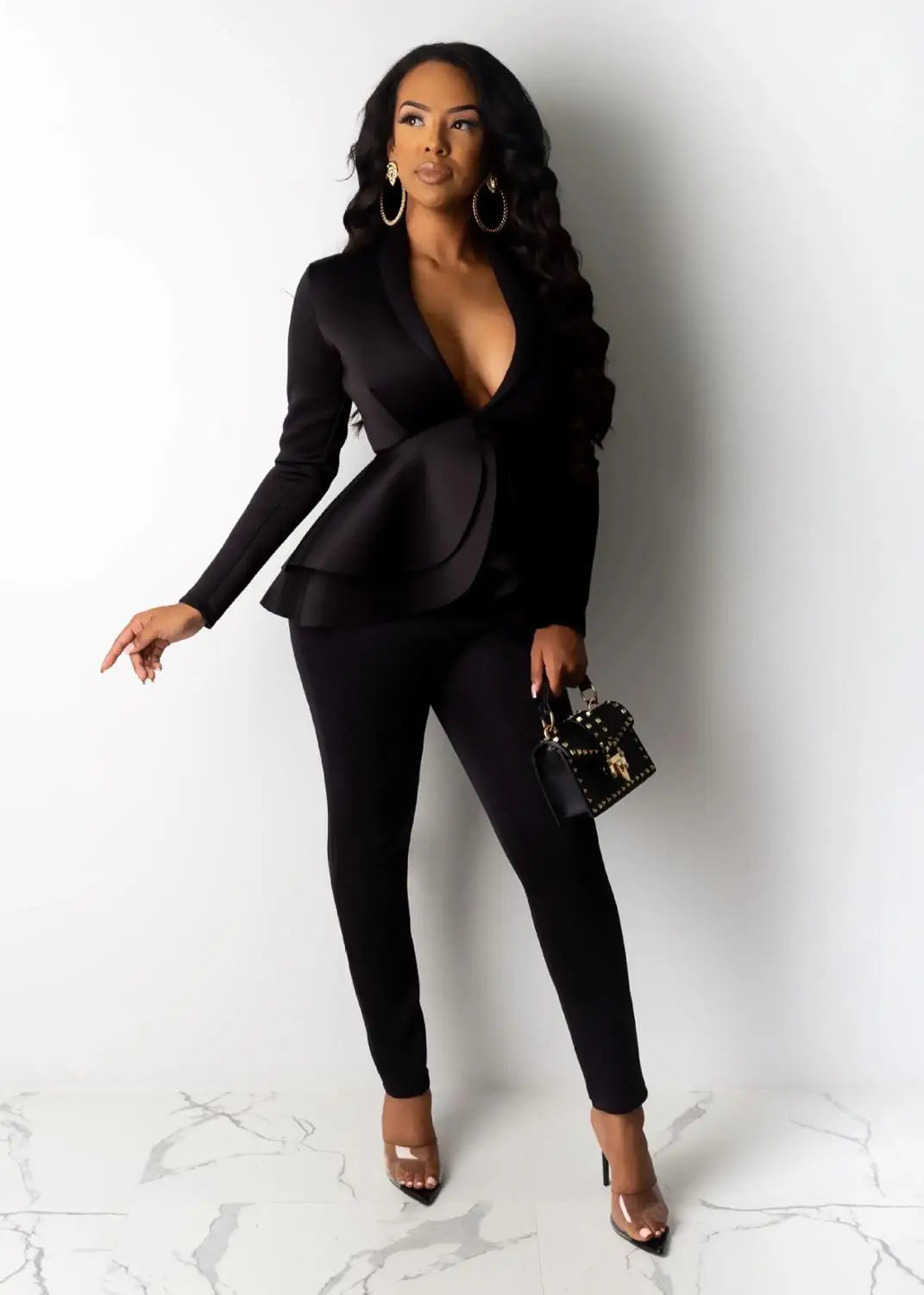 Women's Tracksuit Full Sleeve Ruffles Blazers Pencil Pants Suit Two Piece
