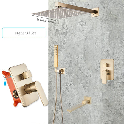 Wall Mounted Concealed Install Brushed Gold Shower Faucets Set Bathroom Shower System Shower Mixer Tap Rainfall