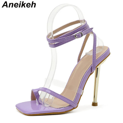 Aneikeh 2025 Summer New Sandals Women Shoes Transparent Color Matching Electroplating High Heel Toe Sandals Heels Party Pumps