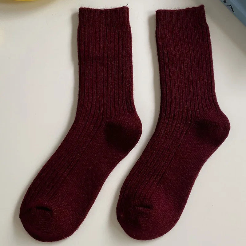 Thicken Warm Merino Wool Classic Solid Colors Rib Socks
