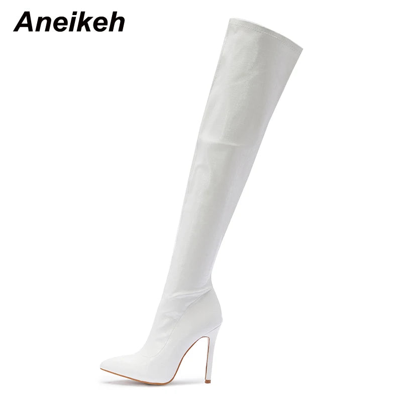 Aneikeh NEW  Fashion Striped 11CM Thin Heels Ladies  Boots 2025