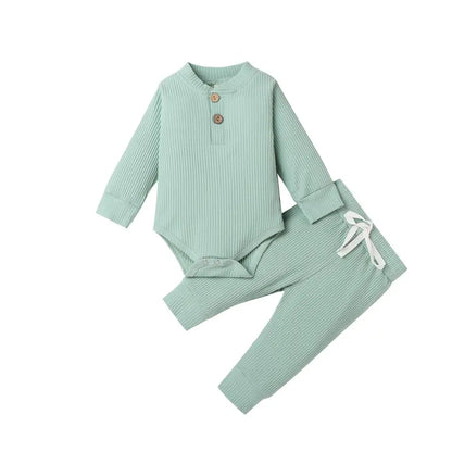 16 Colors Baby Solid Knit Sets Newborn Infant Girls Boys Fall Winter Long Sleeve Romper + Elastic Pants Toddler Outfit 0-24M