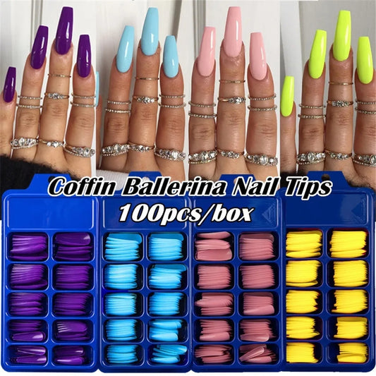 24/100Pcs Candy Color False Nail Tips Full Cover Matte Acrylic Ballerina Fake Nails Tip DIY Beauty Manicure Extension Tools