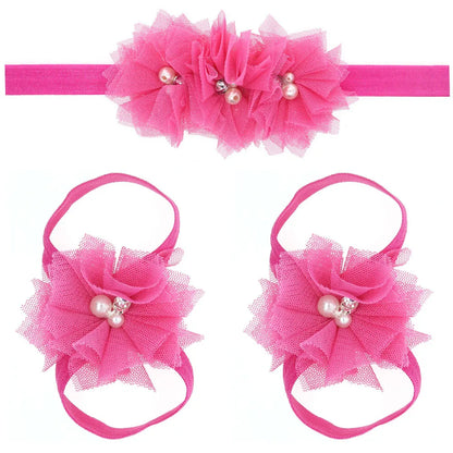 3Pcs/Set Hair Bandage Foot Band Headband Ribbon FlowerTurban Children Newborn Kids Headwear Baby Girl Accessory Soft Photo Props
