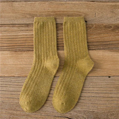 Thicken Warm Merino Wool Classic Solid Colors Rib Socks