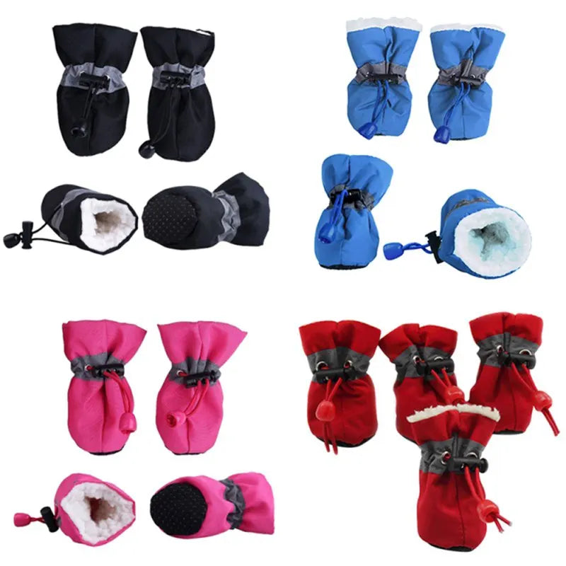 4pcs/set Waterproof Winter Pet Dog Shoes Anti-slip Rain Snow Boots Footwear Thick Warm For Small Cats Puppy Dogs Socks Booties