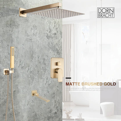Wall Mounted Concealed Install Brushed Gold Shower Faucets Set Bathroom Shower System Shower Mixer Tap Rainfall