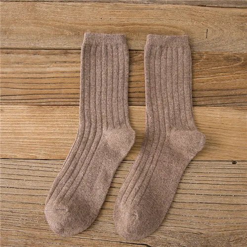 Thicken Warm Merino Wool Classic Solid Colors Rib Socks