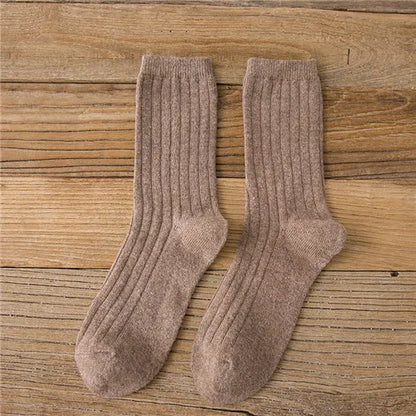 Thicken Warm Merino Wool Classic Solid Colors Rib Socks