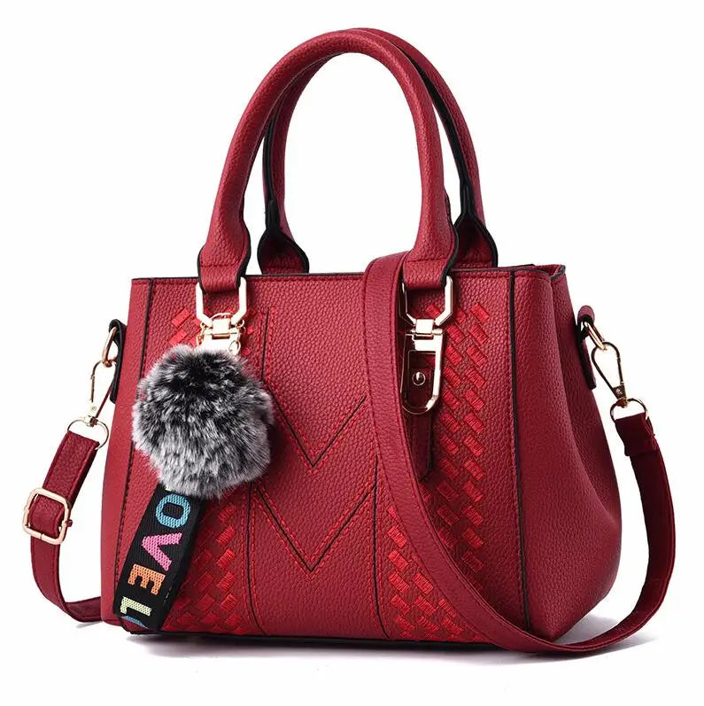 Leather Handbags Bags for Women Sac a Main Ladies hair ball Hand Bag