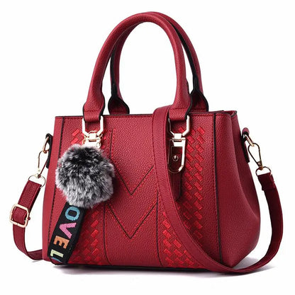 Embroidery Leather Handbags Bags for Women Sac a Main Ladies hair ball Hand Bag