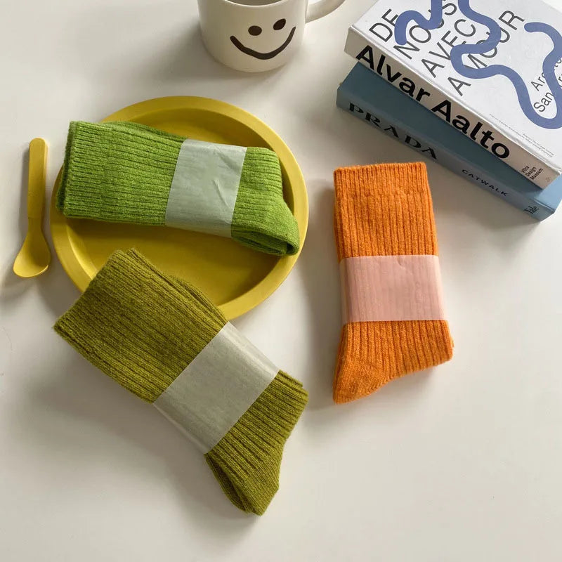 Thicken Warm Merino Wool Classic Solid Colors Rib Socks