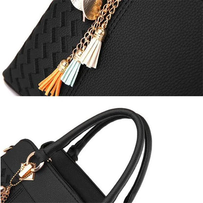 Women Handbags Tassel PU Leather Totes Bag Top-Handle Embroidery Crossbody Bag