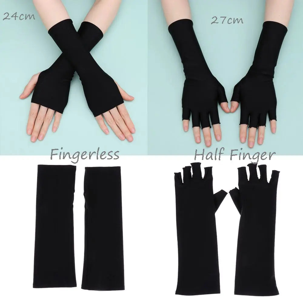 1Pair Sunscreen Protection Fingerless Long Gloves Women Arm Cool Summer Solid Mittens Half Finger Sleeves Black White Nude