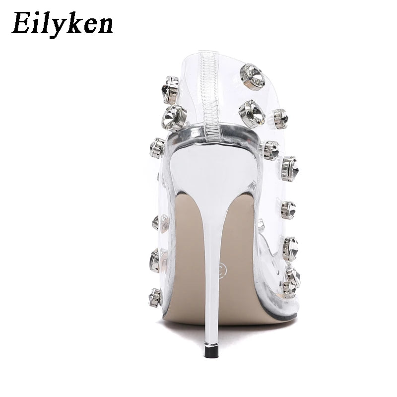 Design Rivet Crystal Women Pumps PVC Transparent High Heels Sexy Nightclub Prom Female Sandals