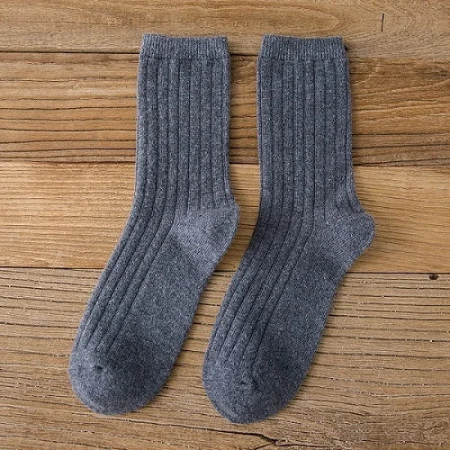 Thicken Warm Merino Wool Classic Solid Colors Rib Socks