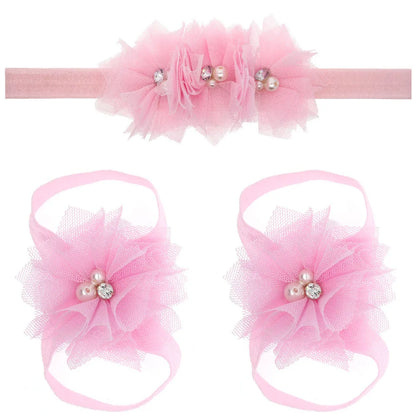 3Pcs/Set Hair Bandage Foot Band Headband Ribbon FlowerTurban Children Newborn Kids Headwear Baby Girl Accessory Soft Photo Props