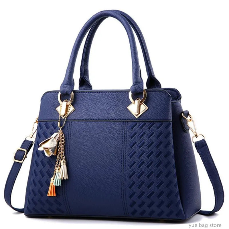 Women Handbags Tassel PU Leather Totes Bag Top-Handle Embroidery Crossbody Bag