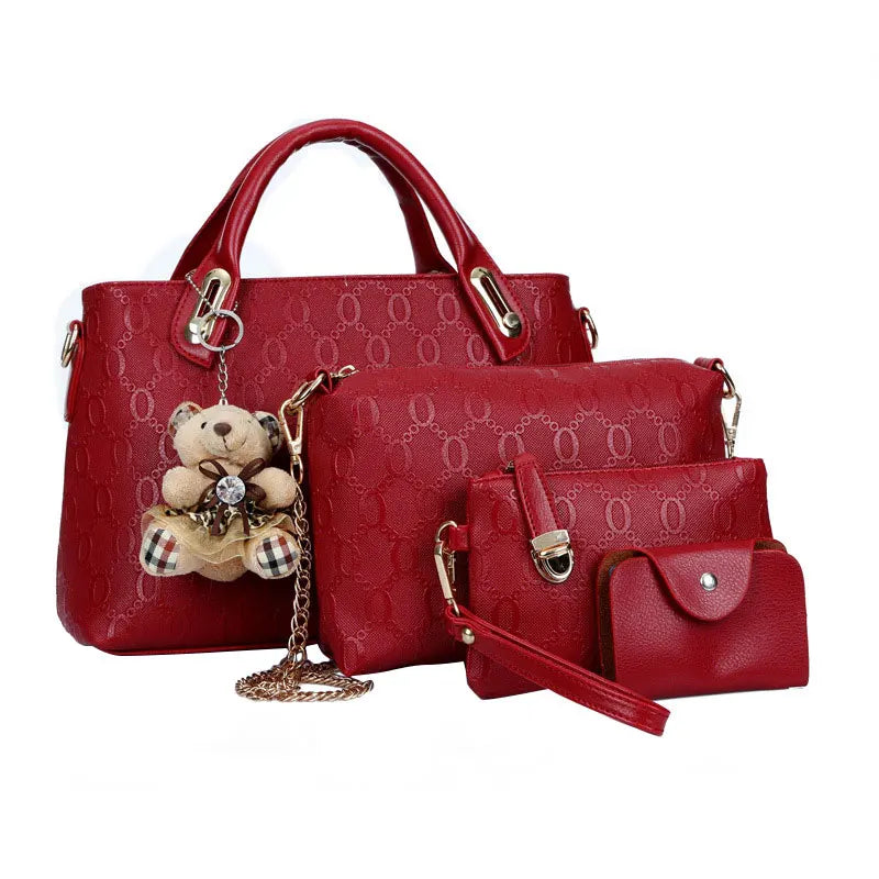 4Pcs/Set Women Bags Sets Elegant PU Leather Handbag Shoulder Bag Fashion Wild Solid Color Messenger Tote Pack Clutch Ladies Bags