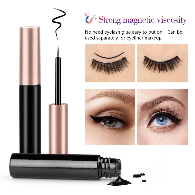 New 1/3Pairs Magnetic Eyelashes False Lashes Repeated Use Eyelashes Waterproof Liquid Eyeliner With Tweezer Make Up Sets Hotting