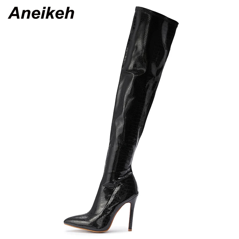 Aneikeh NEW  Fashion Striped 11CM Thin Heels Ladies  Boots 2025