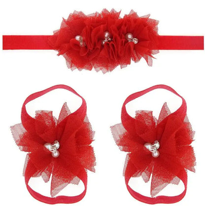 3Pcs/Set Hair Bandage Foot Band Headband Ribbon FlowerTurban Children Newborn Kids Headwear Baby Girl Accessory Soft Photo Props