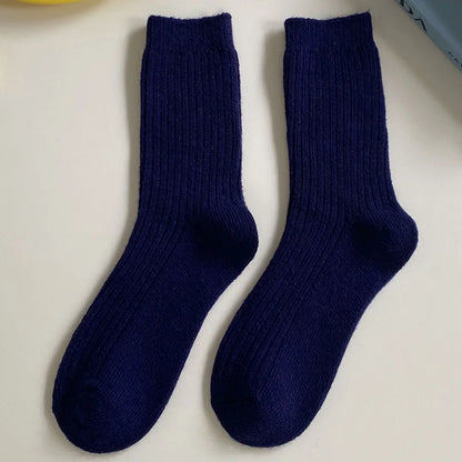 Thicken Warm Merino Wool Classic Solid Colors Rib Socks