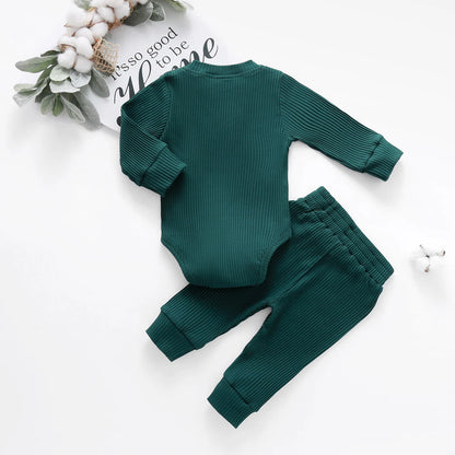 16 Colors Baby Solid Knit Sets Newborn Infant Girls Boys Fall Winter Long Sleeve Romper + Elastic Pants Toddler Outfit 0-24M