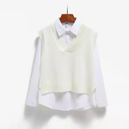 Sweater Vest V-neck Knitted Top 2025 New Korean Fashion Knitwear