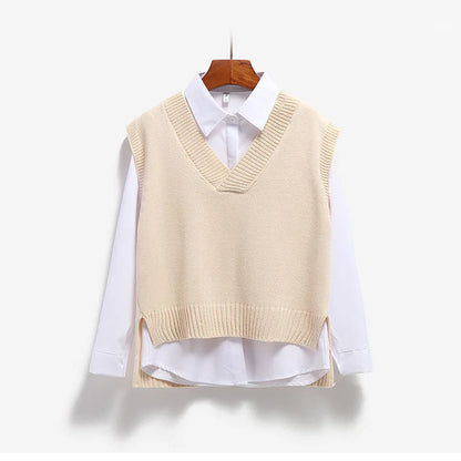 Sweater Vest V-neck Knitted Top 2025 New Korean Fashion Knitwear